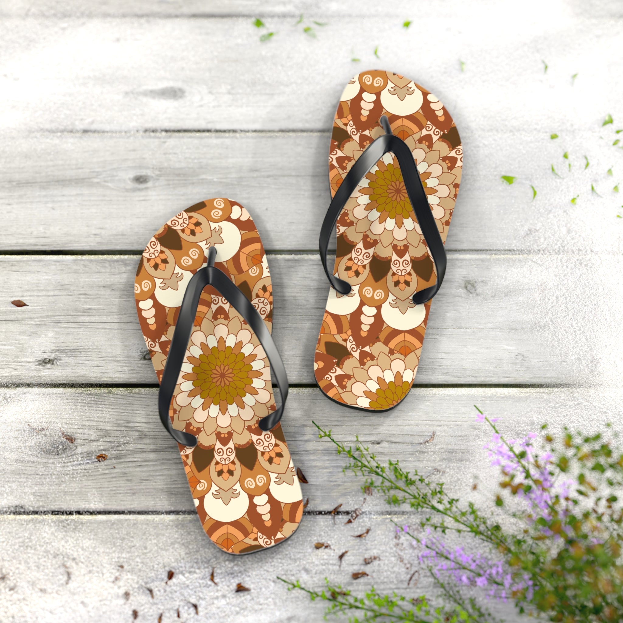 Floral Mandala Flip Flops - Bohemian Summer Style Shoes - Blululi