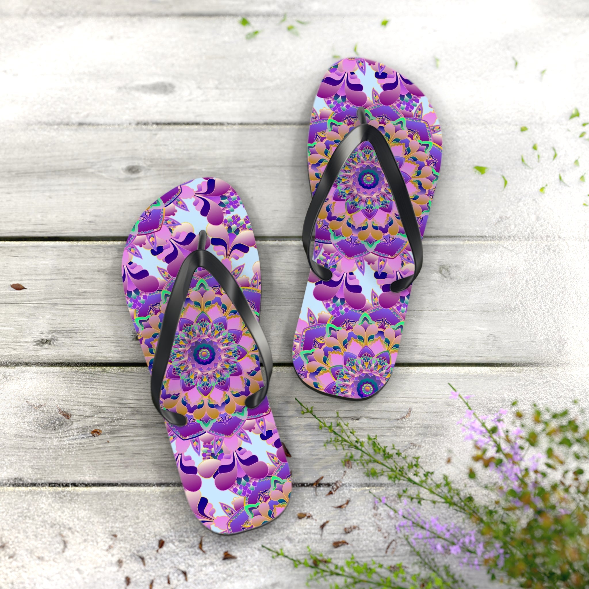 Floral Mandala Flip Flops - Pink & Purple Shoes - Blululi