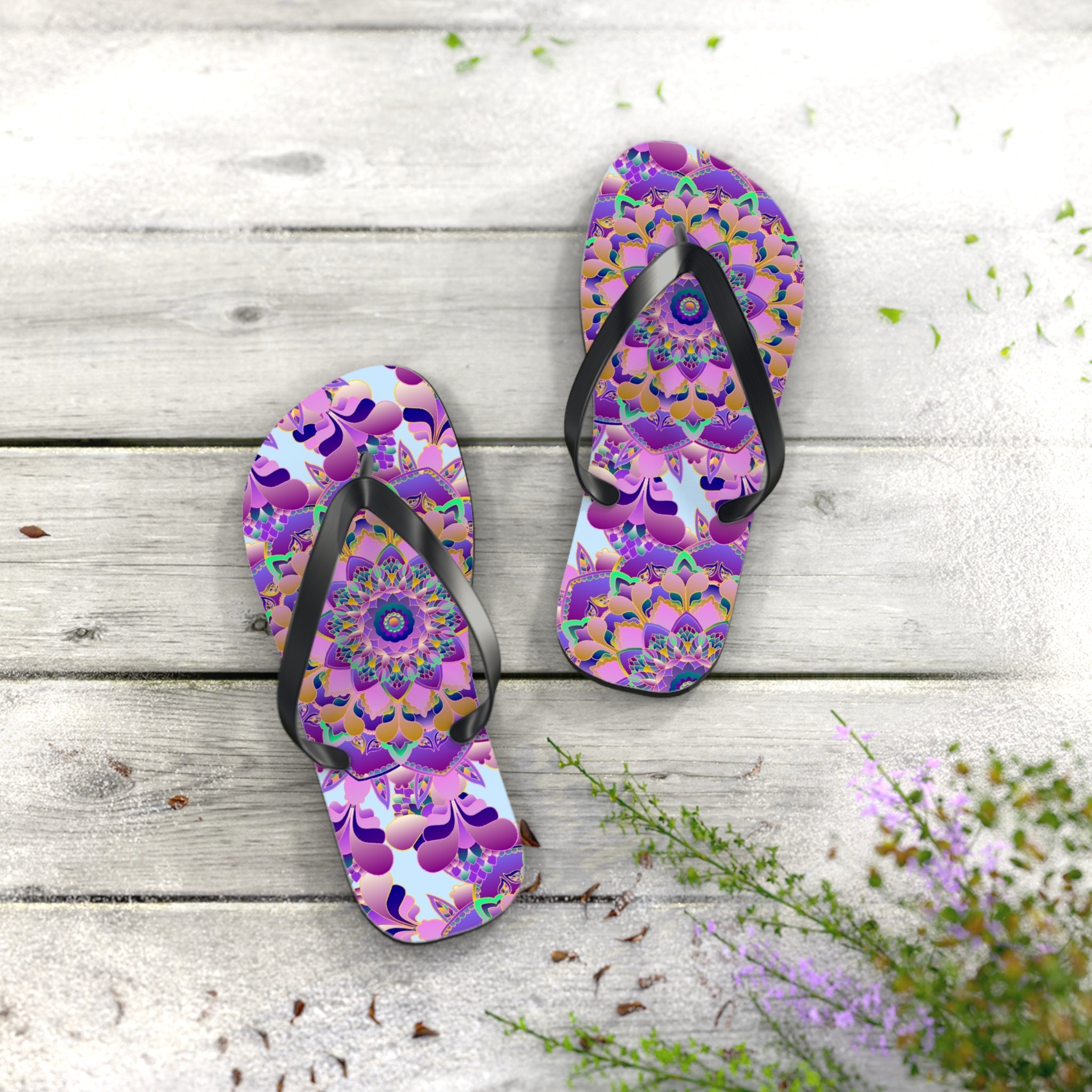 Floral Mandala Flip Flops - Pink & Purple Shoes - Blululi