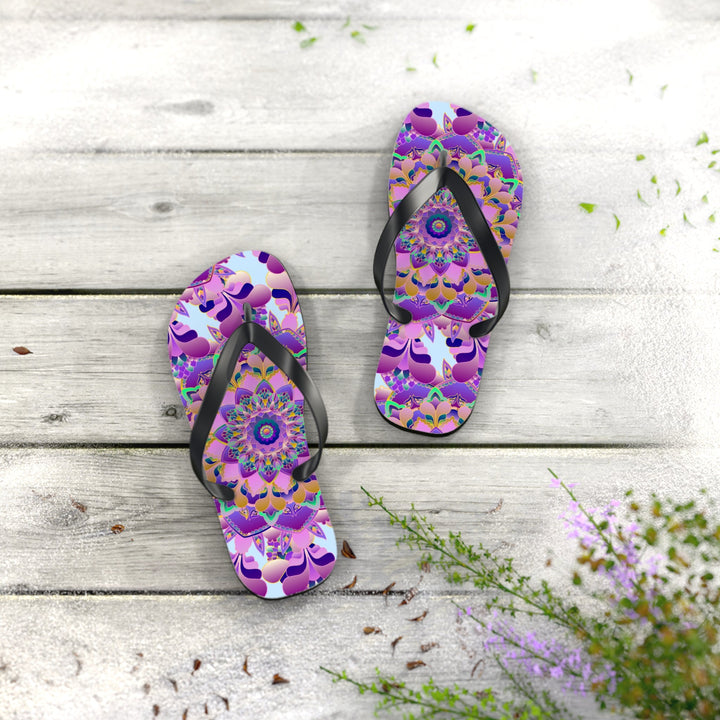 Floral Mandala Flip Flops - Pink & Purple Shoes - Blululi