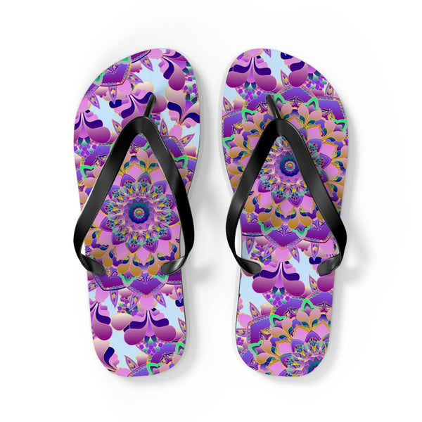 Floral Mandala Flip Flops - Pink & Purple Shoes - Blululi