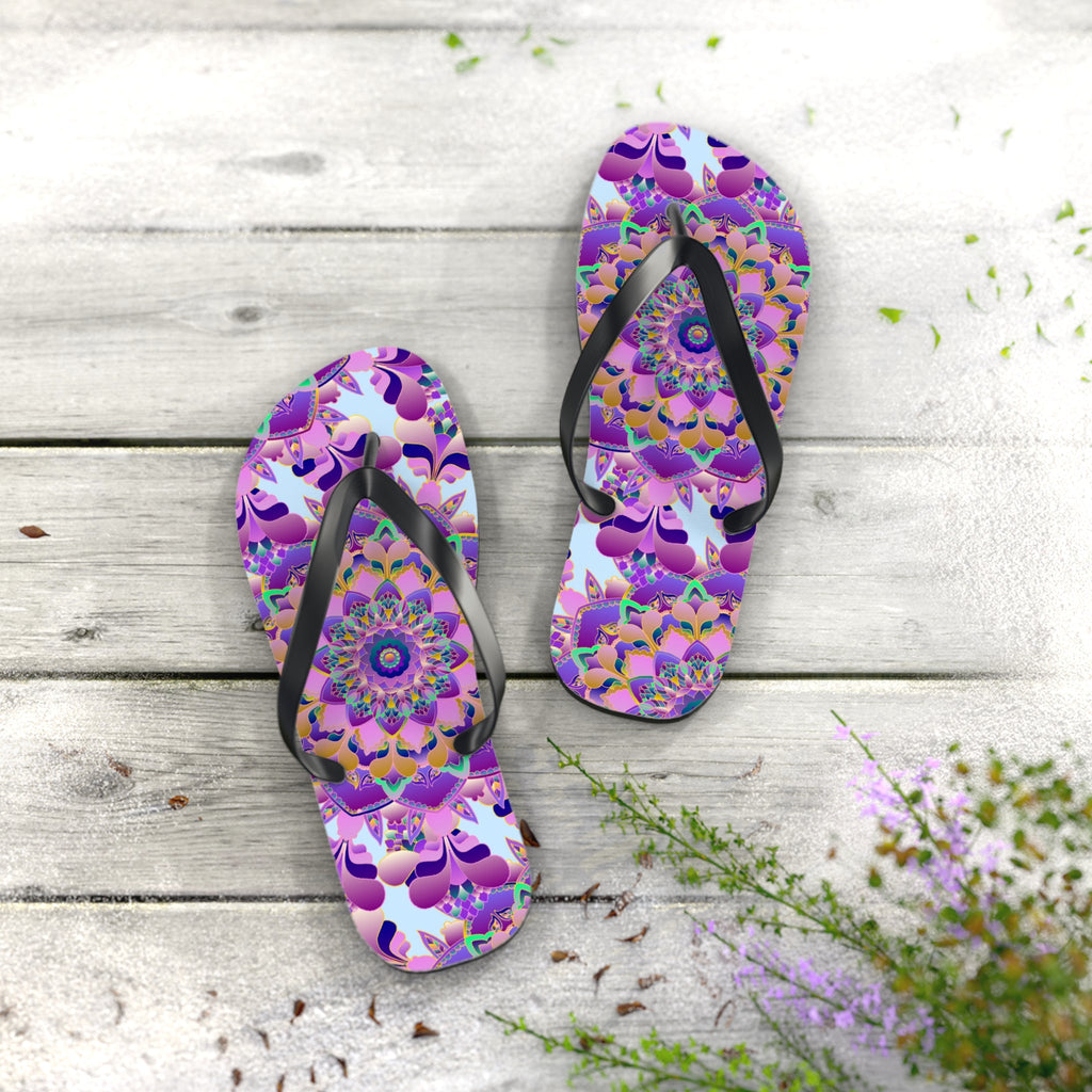 Floral Mandala Flip Flops - Pink & Purple Shoes - Blululi