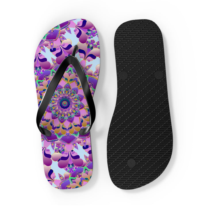 Floral Mandala Flip Flops - Pink & Purple Shoes - Blululi