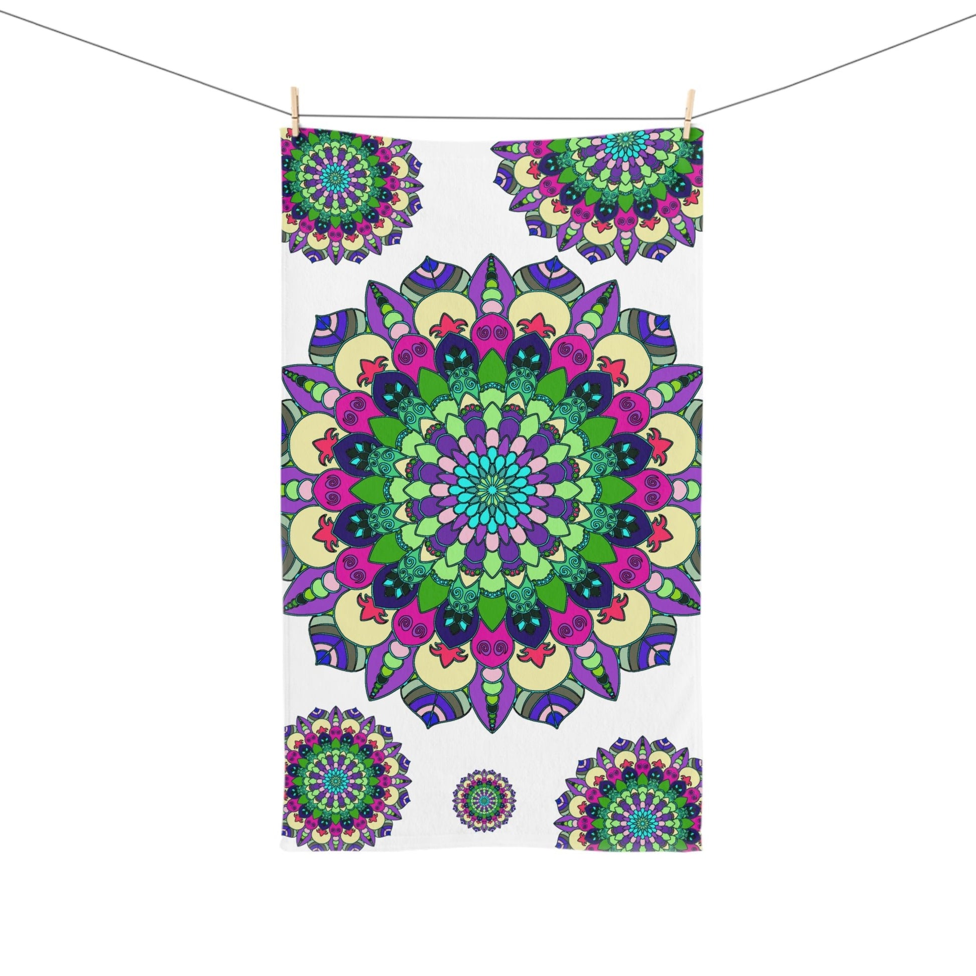 Floral Mandala Hand Towel - Green, Purple, Pink Home Decor - Blululi