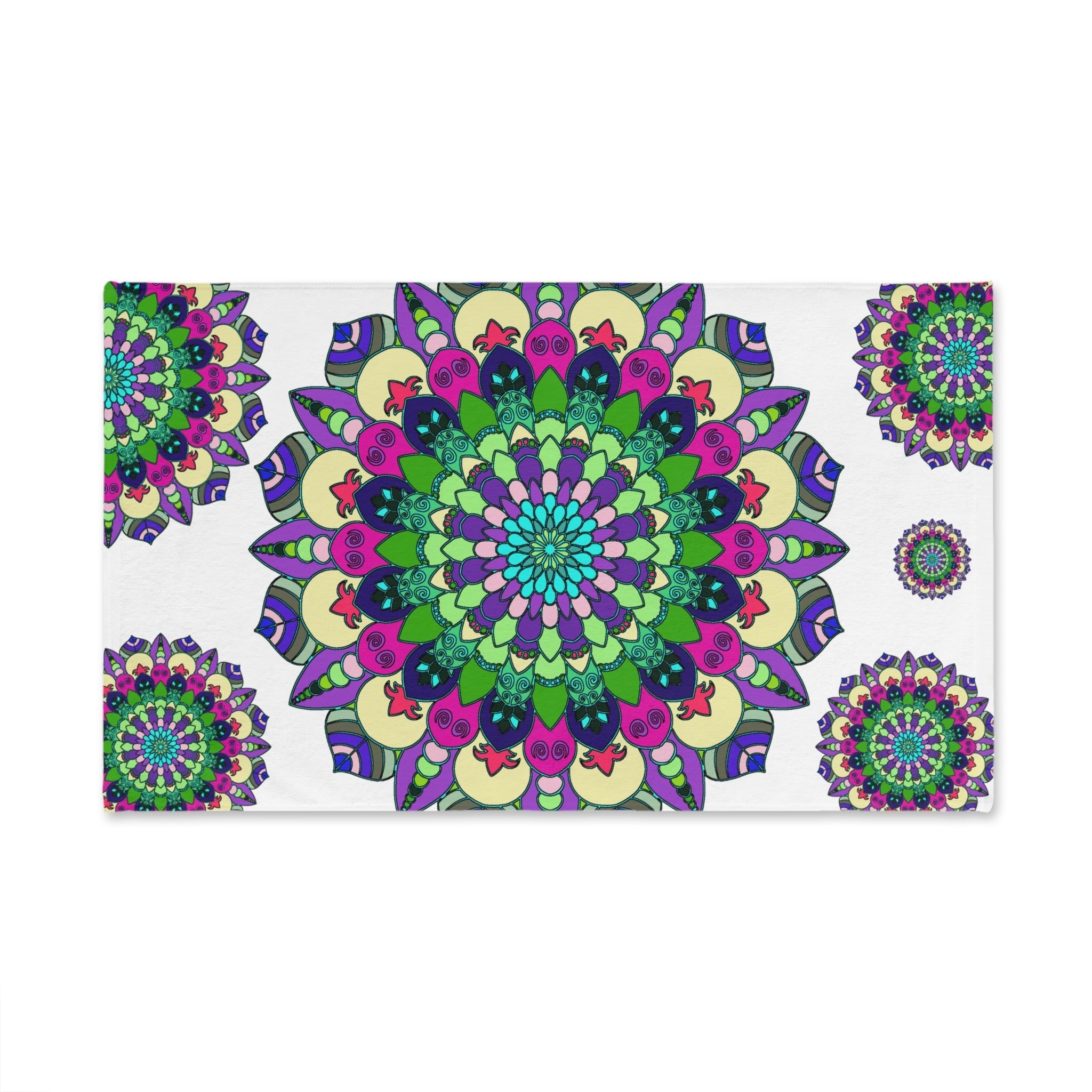 Floral Mandala Hand Towel - Green, Purple, Pink Home Decor - Blululi