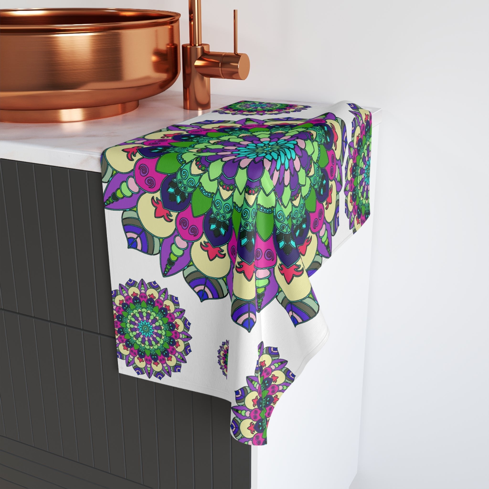 Floral Mandala Hand Towel - Green, Purple, Pink Home Decor - Blululi