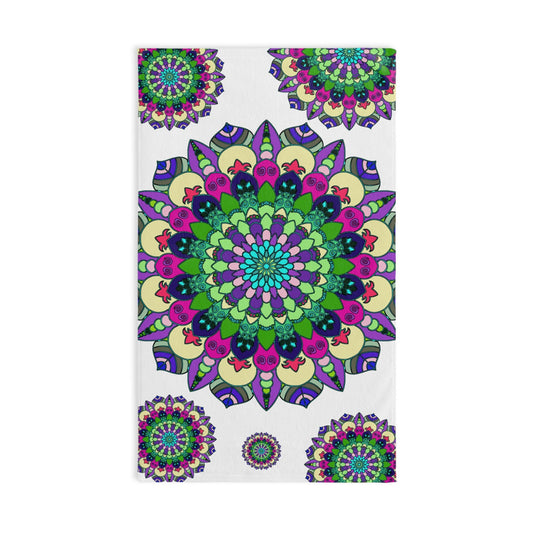 Floral Mandala Hand Towel - Green, Purple, Pink Home Decor - Blululi