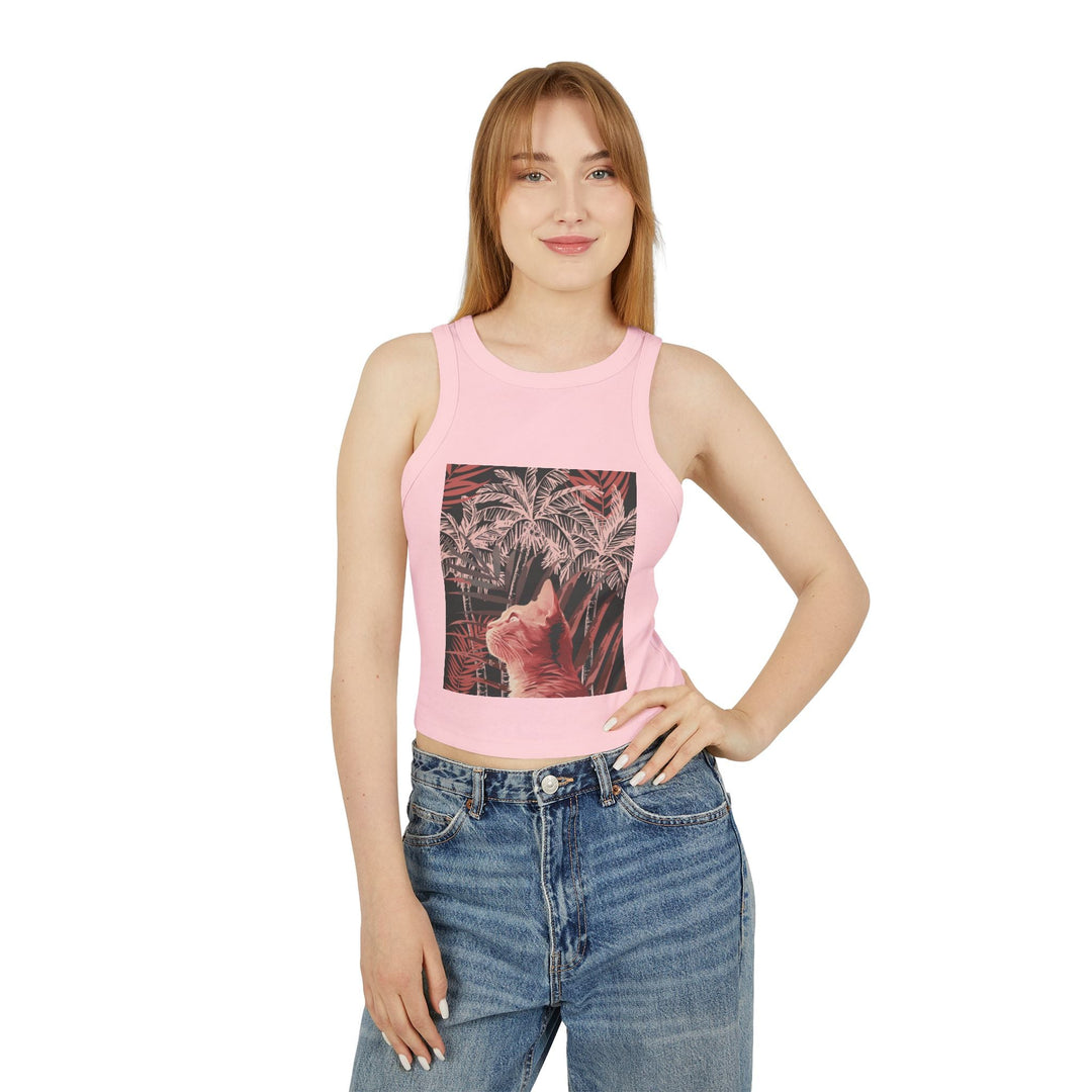 Ginger Cat & Palms Racerback Tank Top Tank Top - Blululi