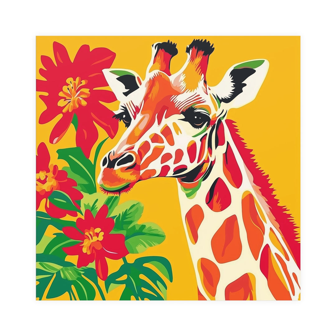 Giraffe & Flowers Savanna Art Poster Poster - Blululi