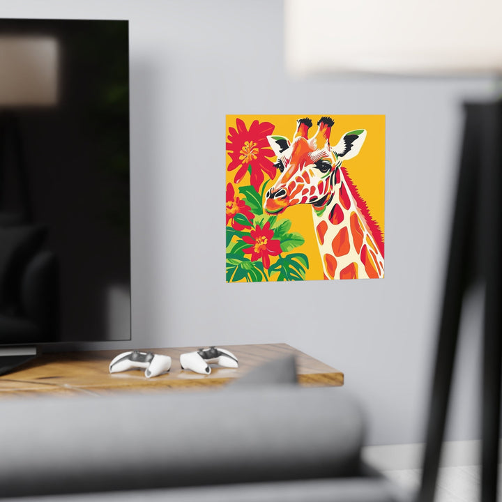 Giraffe & Flowers Savanna Art Poster Poster - Blululi