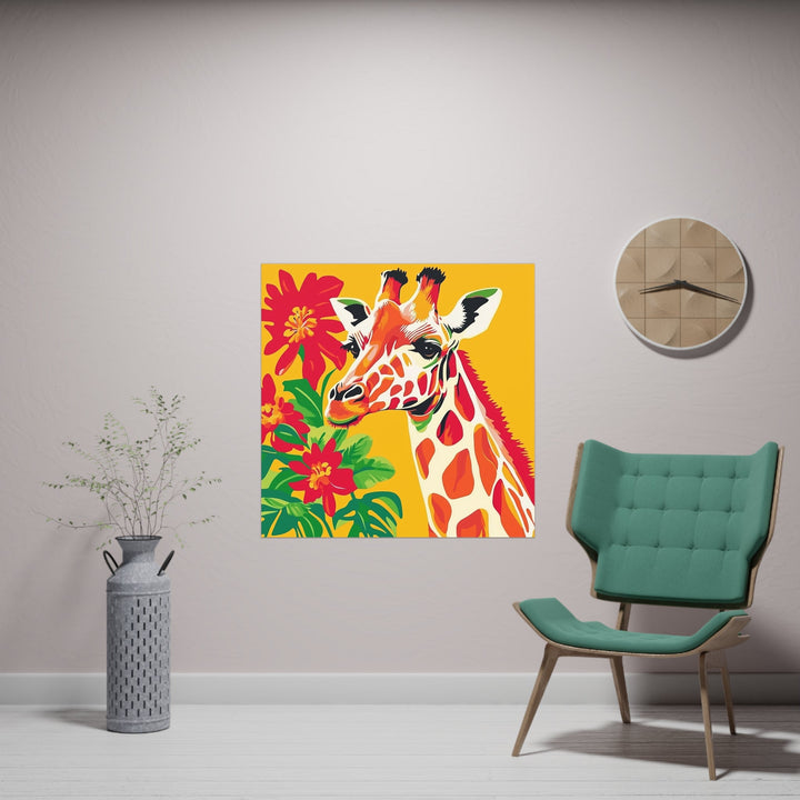 Giraffe & Flowers Savanna Art Poster Poster - Blululi