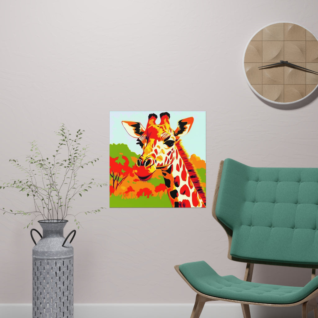 Giraffe Portrait - Colorful Savanna Art Print Poster - Blululi