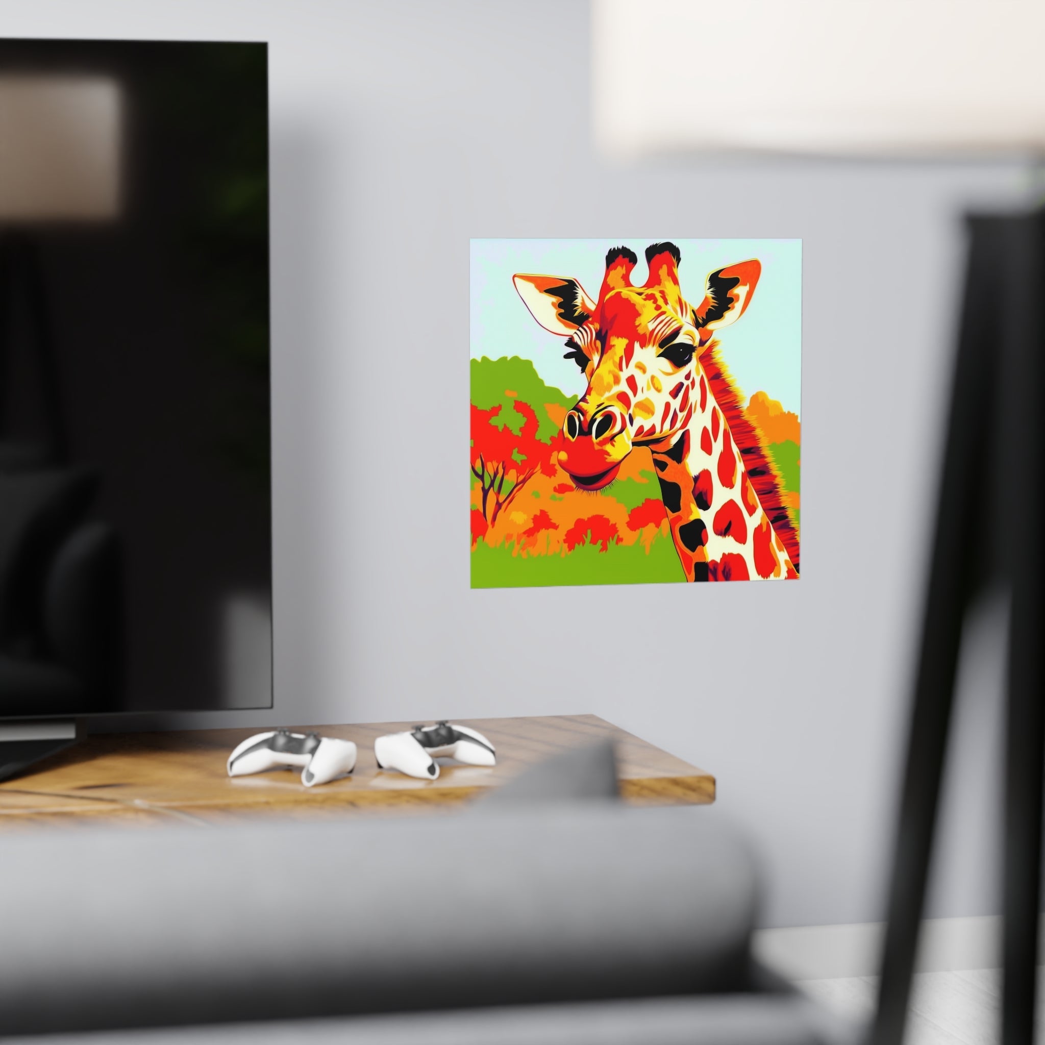 Giraffe Portrait - Colorful Savanna Art Print Poster - Blululi