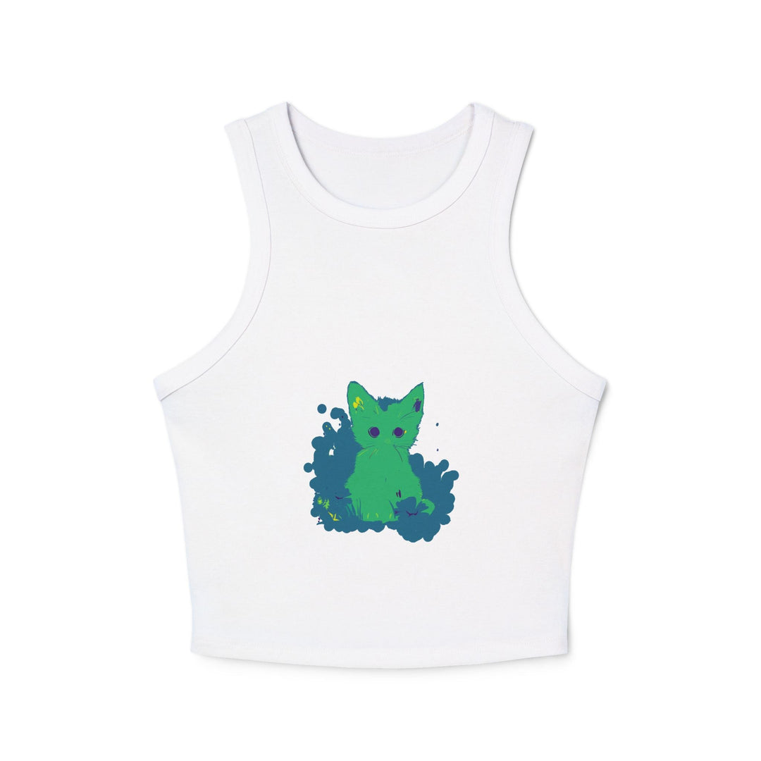 Green Cat & Flowers Watercolor Racerback Tank Top Tank Top - Blululi