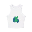 Green Cat & Flowers Watercolor Racerback Tank Top Tank Top - Blululi