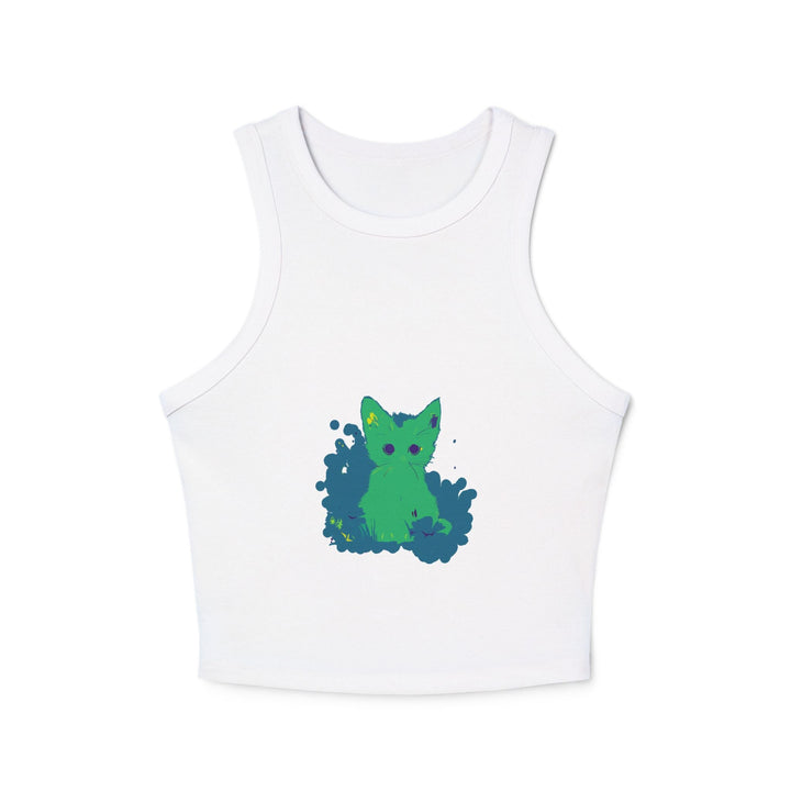 Green Cat & Flowers Watercolor Racerback Tank Top Tank Top - Blululi