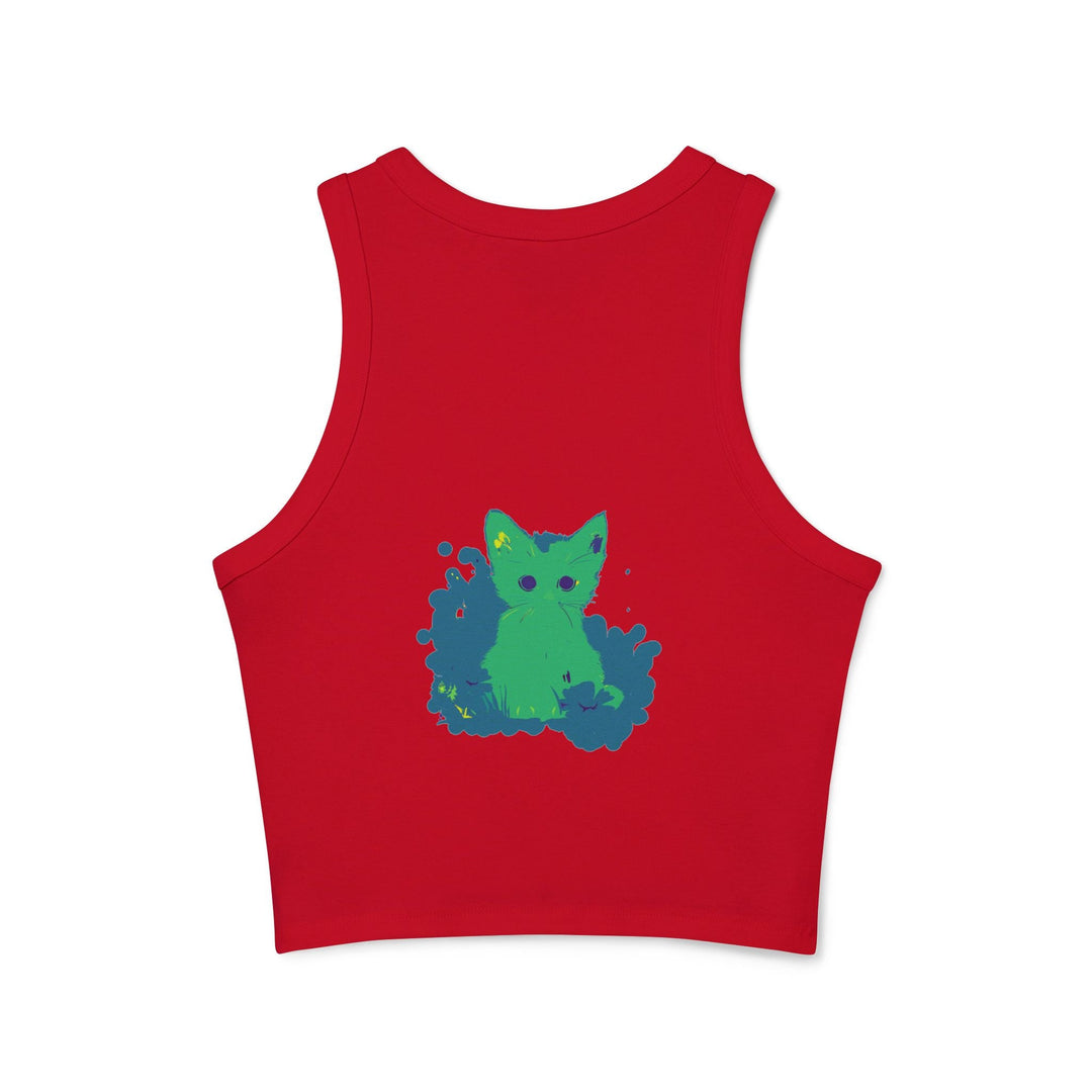 Green Cat & Flowers Watercolor Racerback Tank Top Tank Top - Blululi