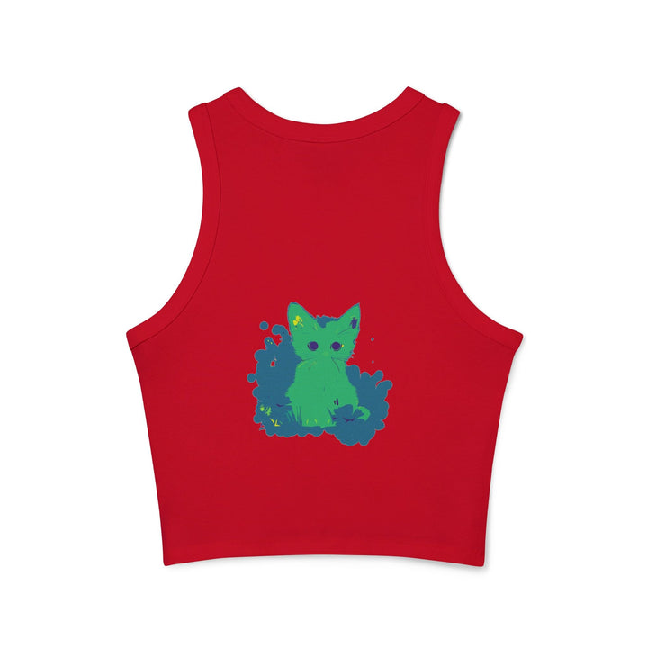 Green Cat & Flowers Watercolor Racerback Tank Top Tank Top - Blululi