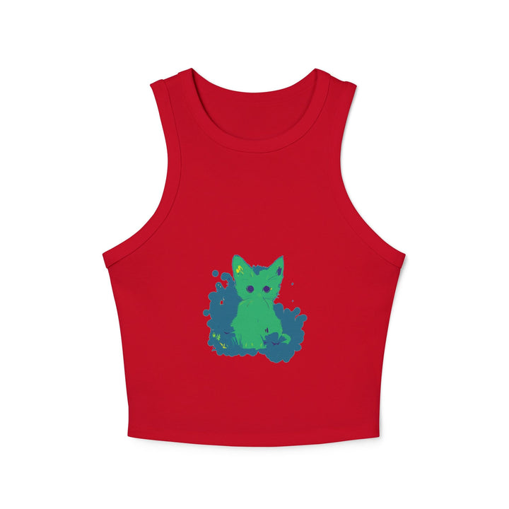 Green Cat & Flowers Watercolor Racerback Tank Top Tank Top - Blululi