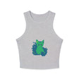 Green Cat & Flowers Watercolor Racerback Tank Top Tank Top - Blululi