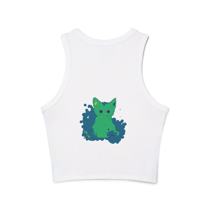 Green Cat & Flowers Watercolor Racerback Tank Top Tank Top - Blululi