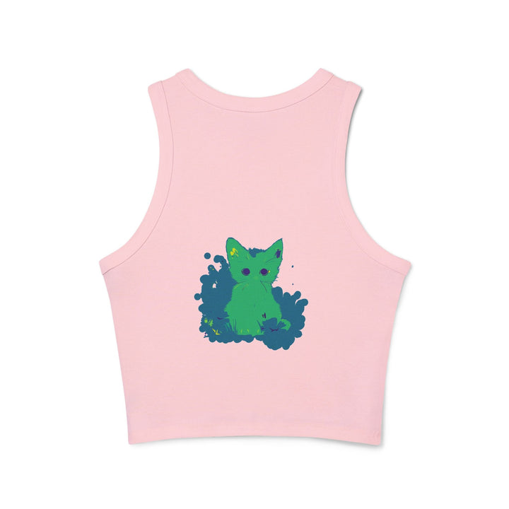 Green Cat & Flowers Watercolor Racerback Tank Top Tank Top - Blululi