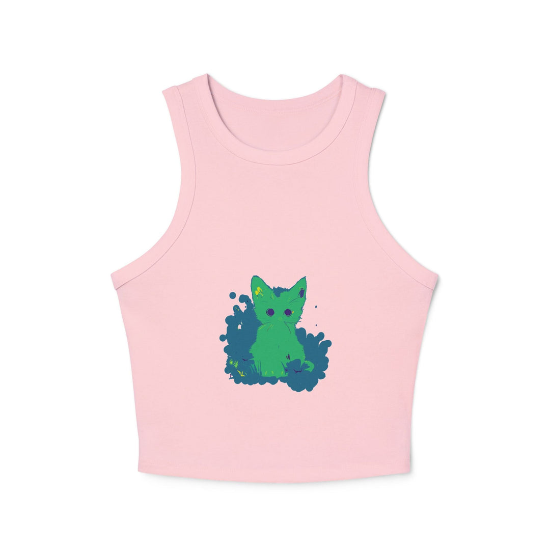 Green Cat & Flowers Watercolor Racerback Tank Top Tank Top - Blululi