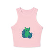 Green Cat & Flowers Watercolor Racerback Tank Top Tank Top - Blululi