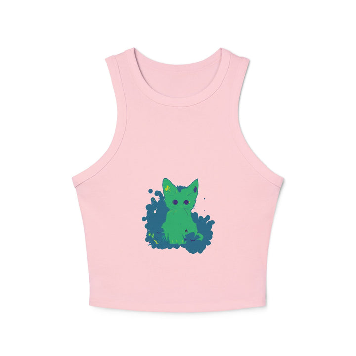 Green Cat & Flowers Watercolor Racerback Tank Top Tank Top - Blululi