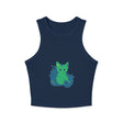 Green Cat & Flowers Watercolor Racerback Tank Top Tank Top - Blululi