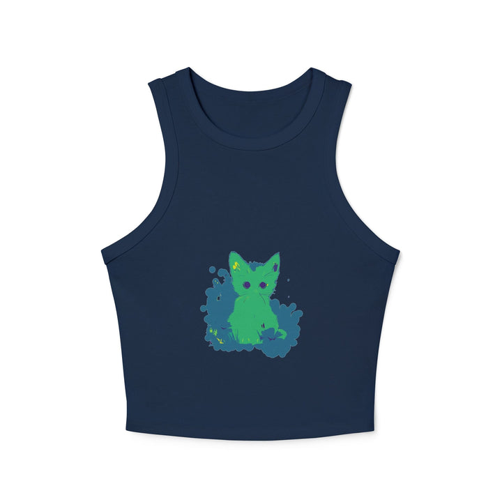 Green Cat & Flowers Watercolor Racerback Tank Top Tank Top - Blululi