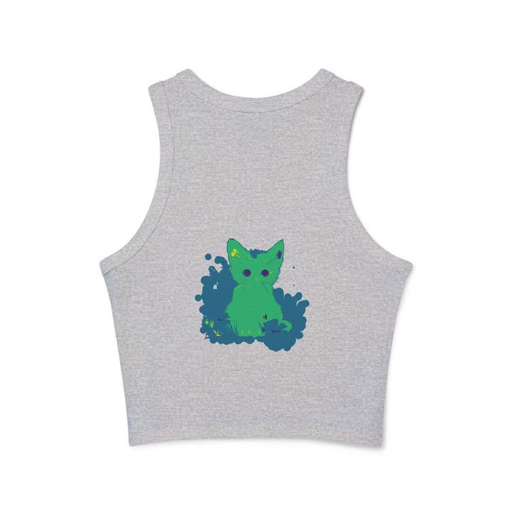 Green Cat & Flowers Watercolor Racerback Tank Top Tank Top - Blululi