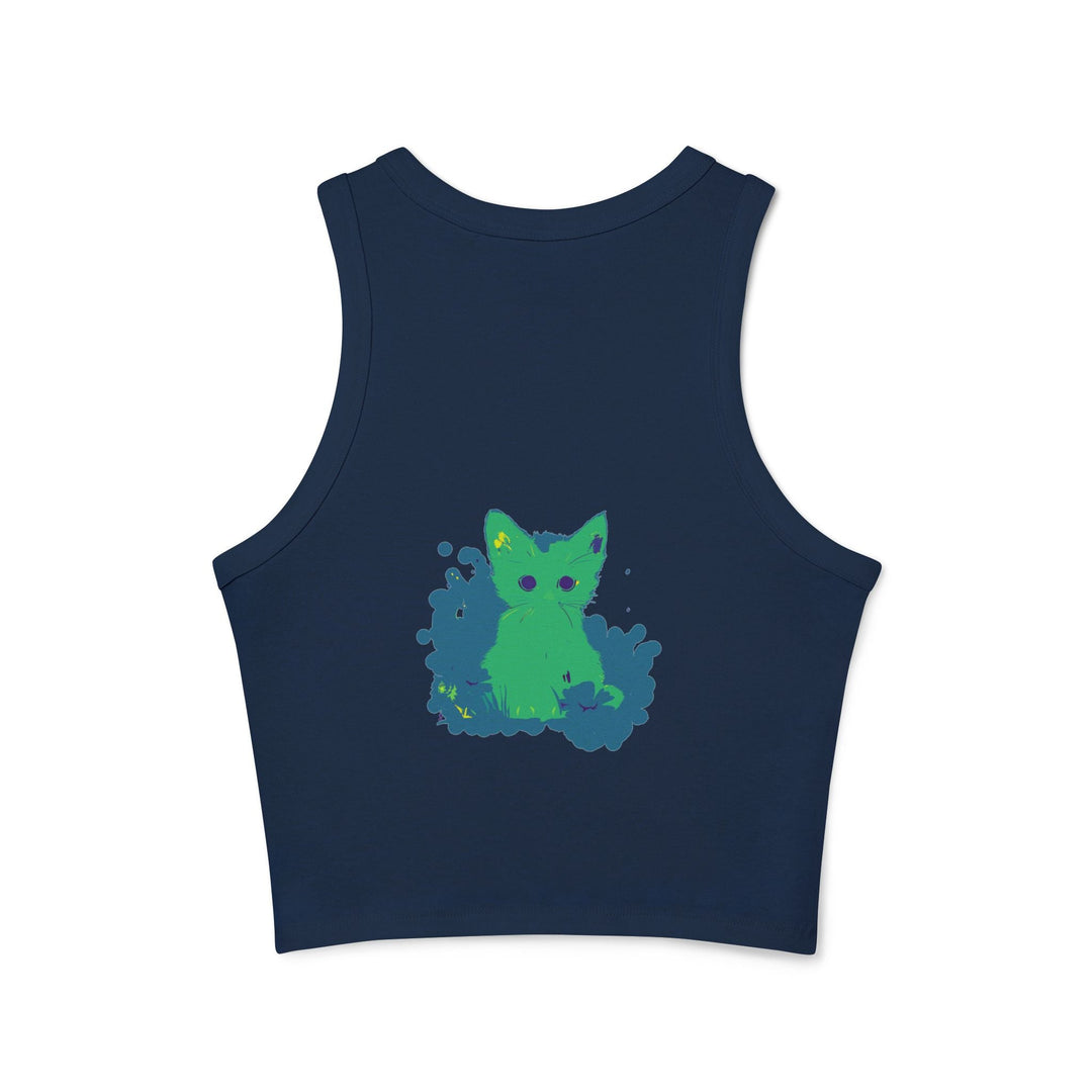 Green Cat & Flowers Watercolor Racerback Tank Top Tank Top - Blululi