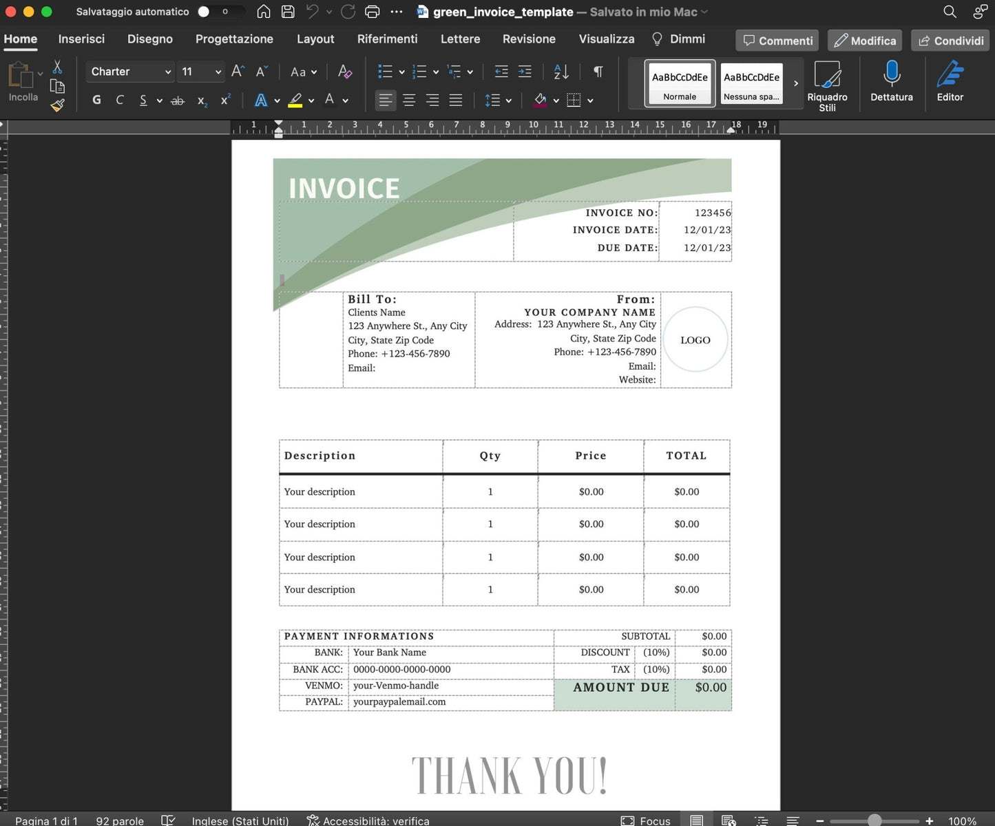 Green Invoice Template: suitable for Small Business, Professional Invoice, Invoice Template Download, Small Business Solution, Green Invoice digital download - Blululi