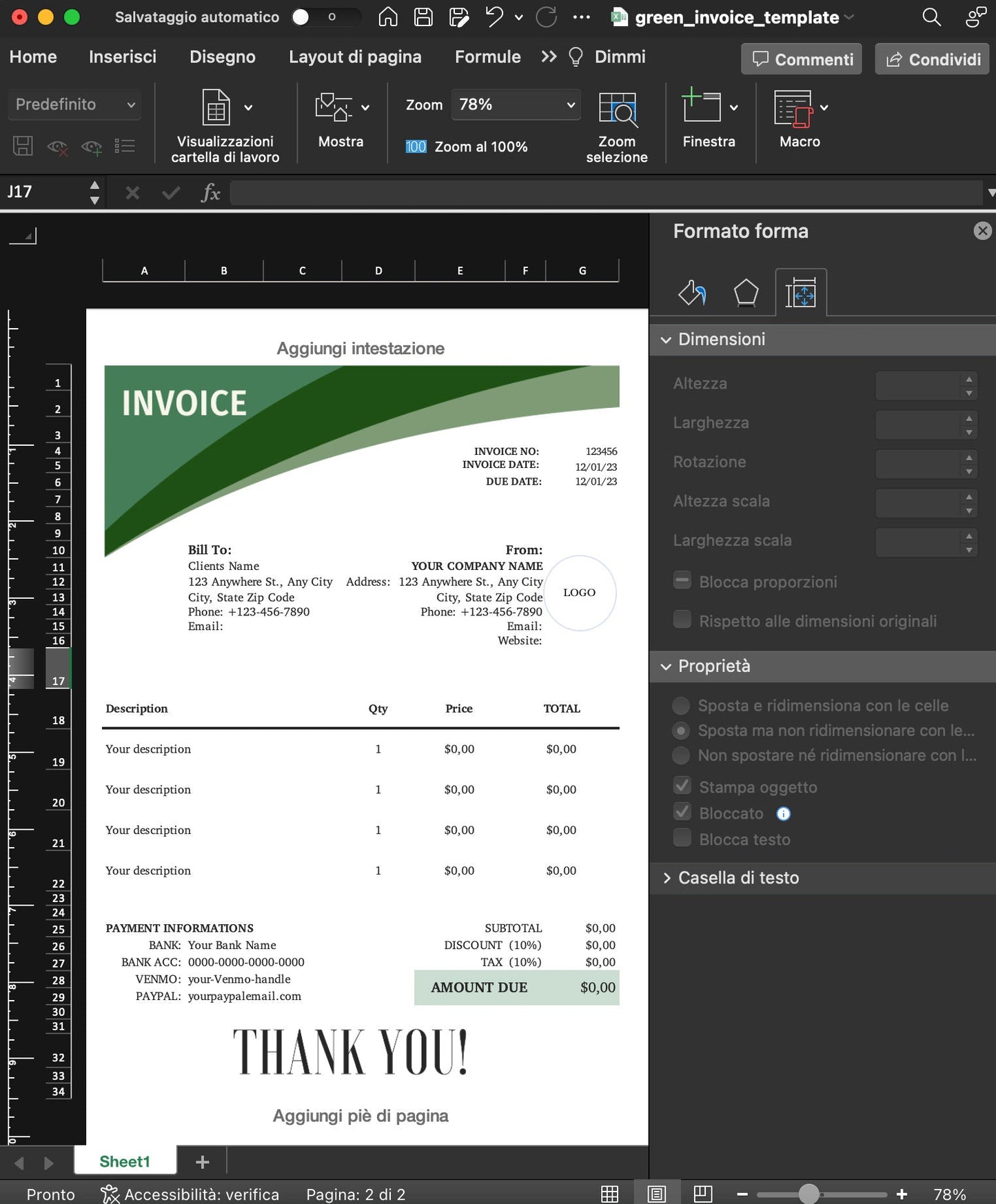 Green Invoice Template - US Letter Size digital download - Blululi