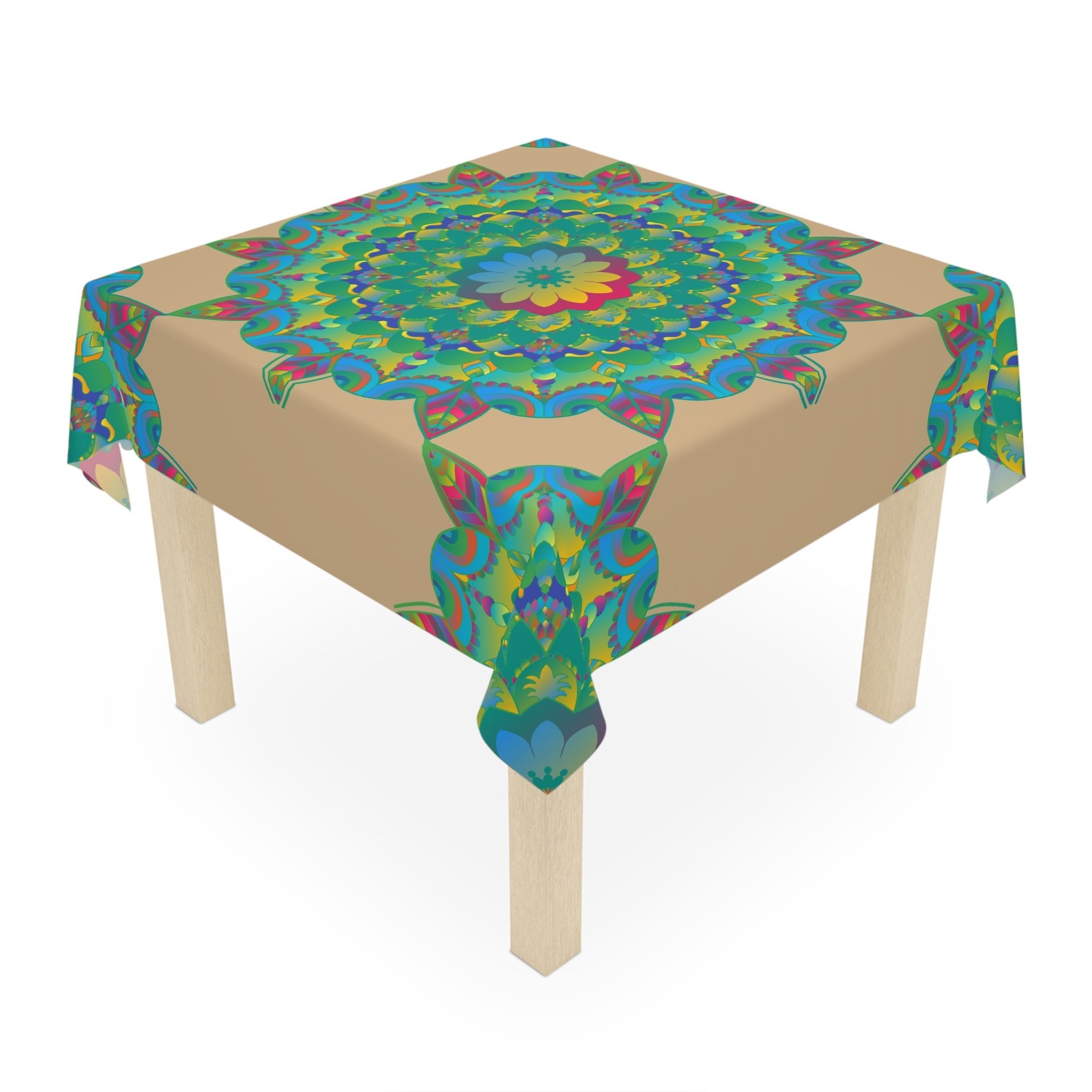 Green Mandala Tablecloth - Intricate Floral Design Home Decor - Blululi