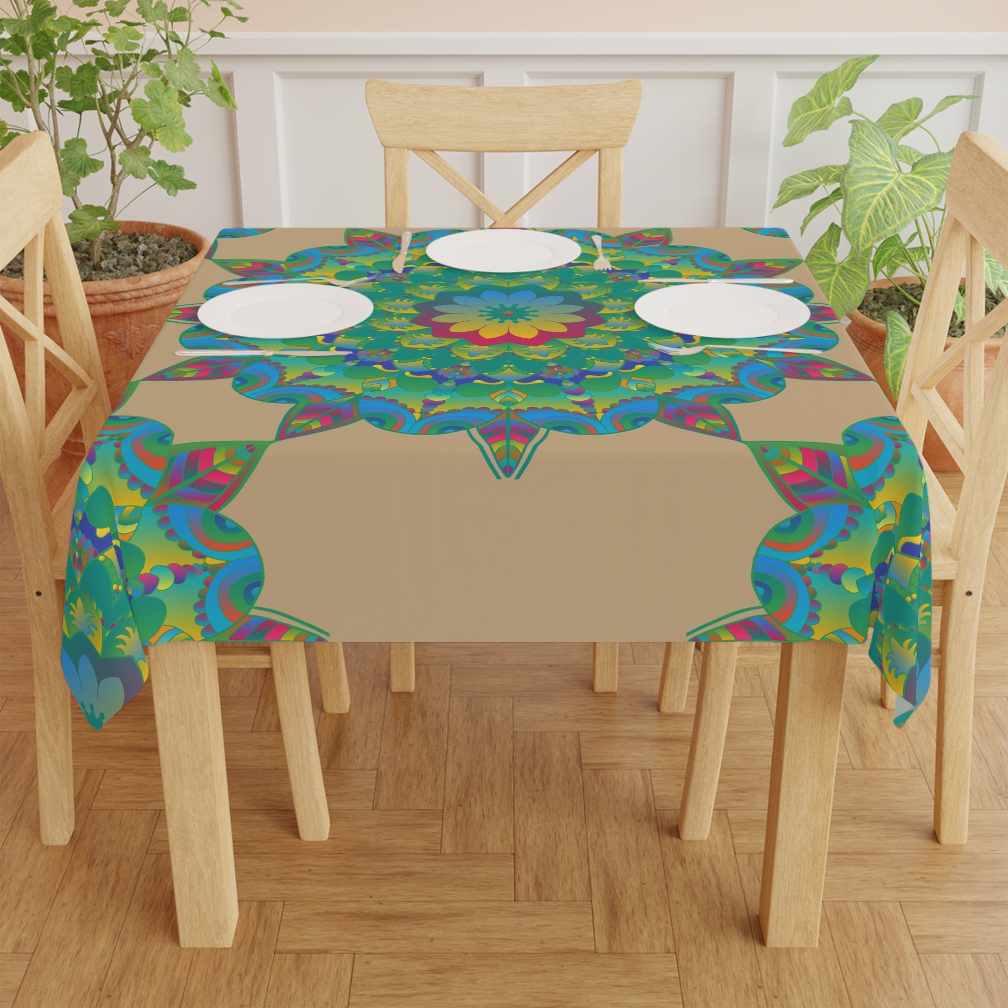 Green Mandala Tablecloth - Intricate Floral Design Home Decor - Blululi