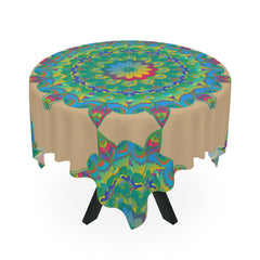 Green Mandala Tablecloth - Intricate Floral Design Home Decor - Blululi