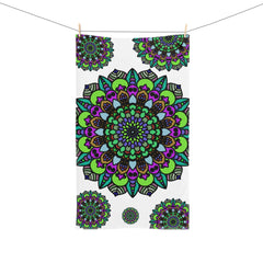 Green & Purple Mandala Hand Towel - Intricate Design Home Decor - Blululi