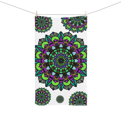 Green & Purple Mandala Hand Towel - Intricate Design Home Decor - Blululi