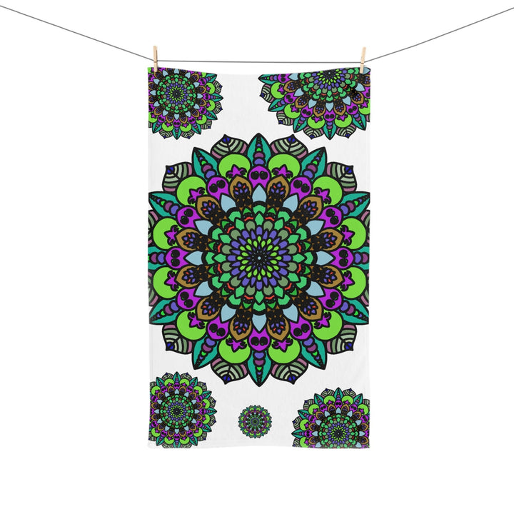 Green & Purple Mandala Hand Towel - Intricate Design Home Decor - Blululi