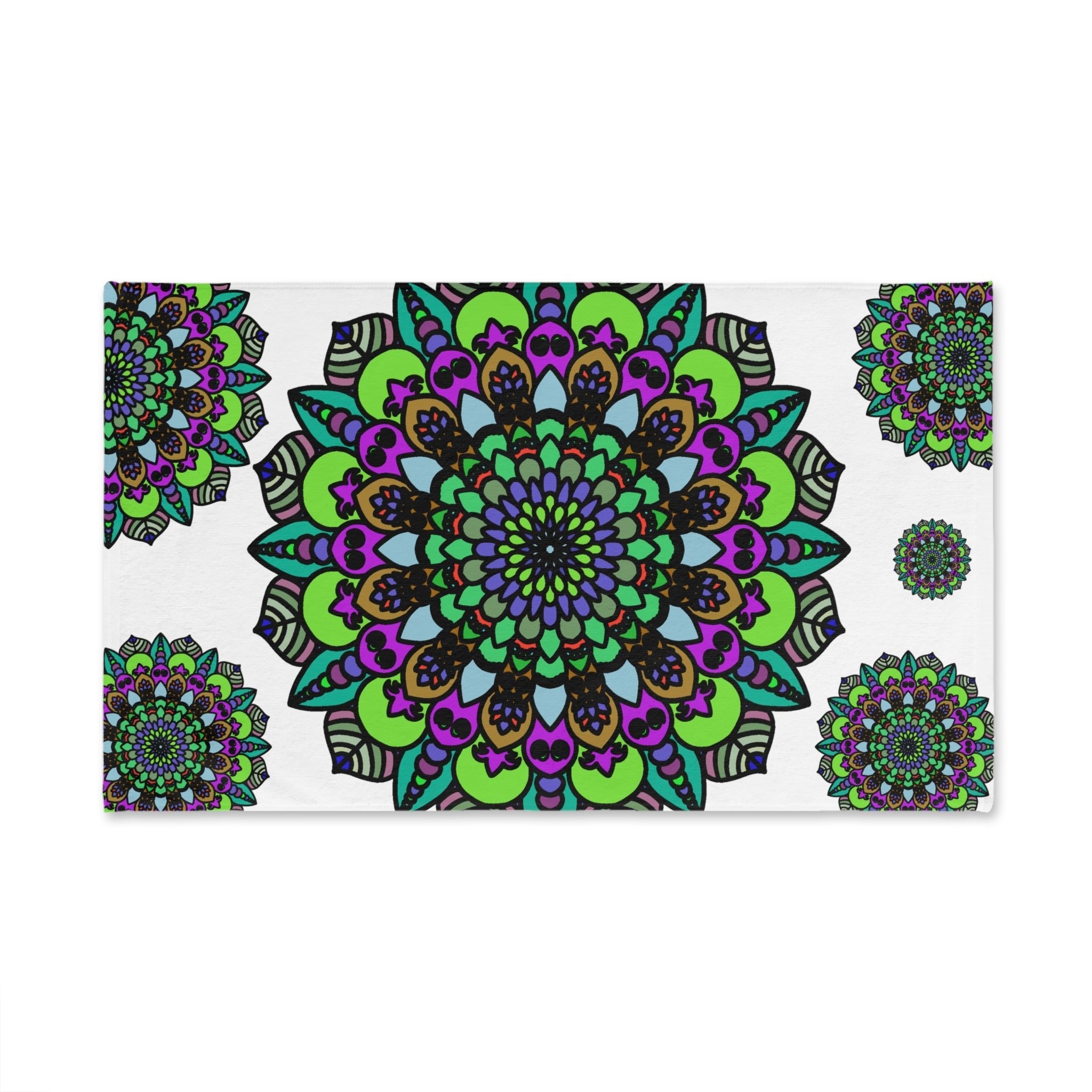 Green & Purple Mandala Hand Towel - Intricate Design Home Decor - Blululi