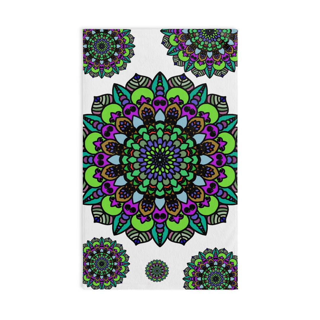 Green & Purple Mandala Hand Towel - Intricate Design Home Decor - Blululi