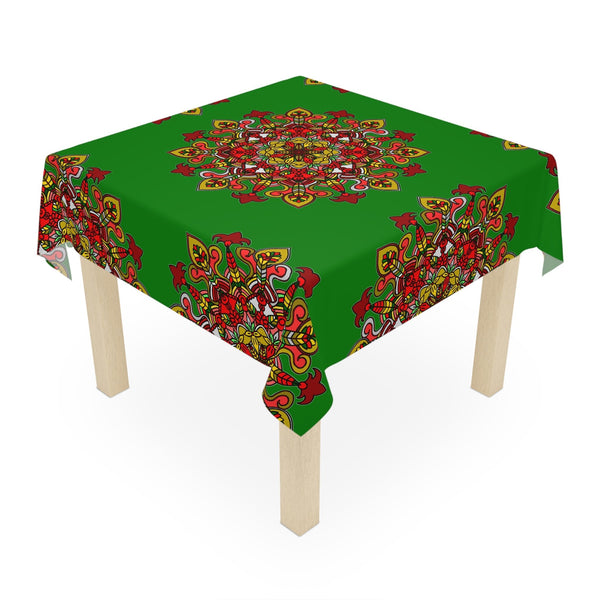 Hand - Drawn Christmas Mandala Art Tablecloth - Green, Square - Blululi