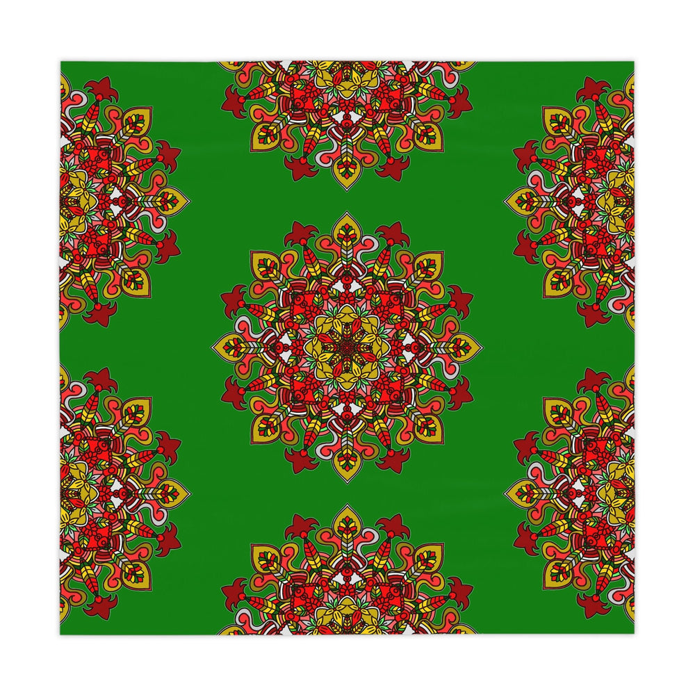 Hand - Drawn Christmas Mandala Art Tablecloth - Green, Square - Blululi
