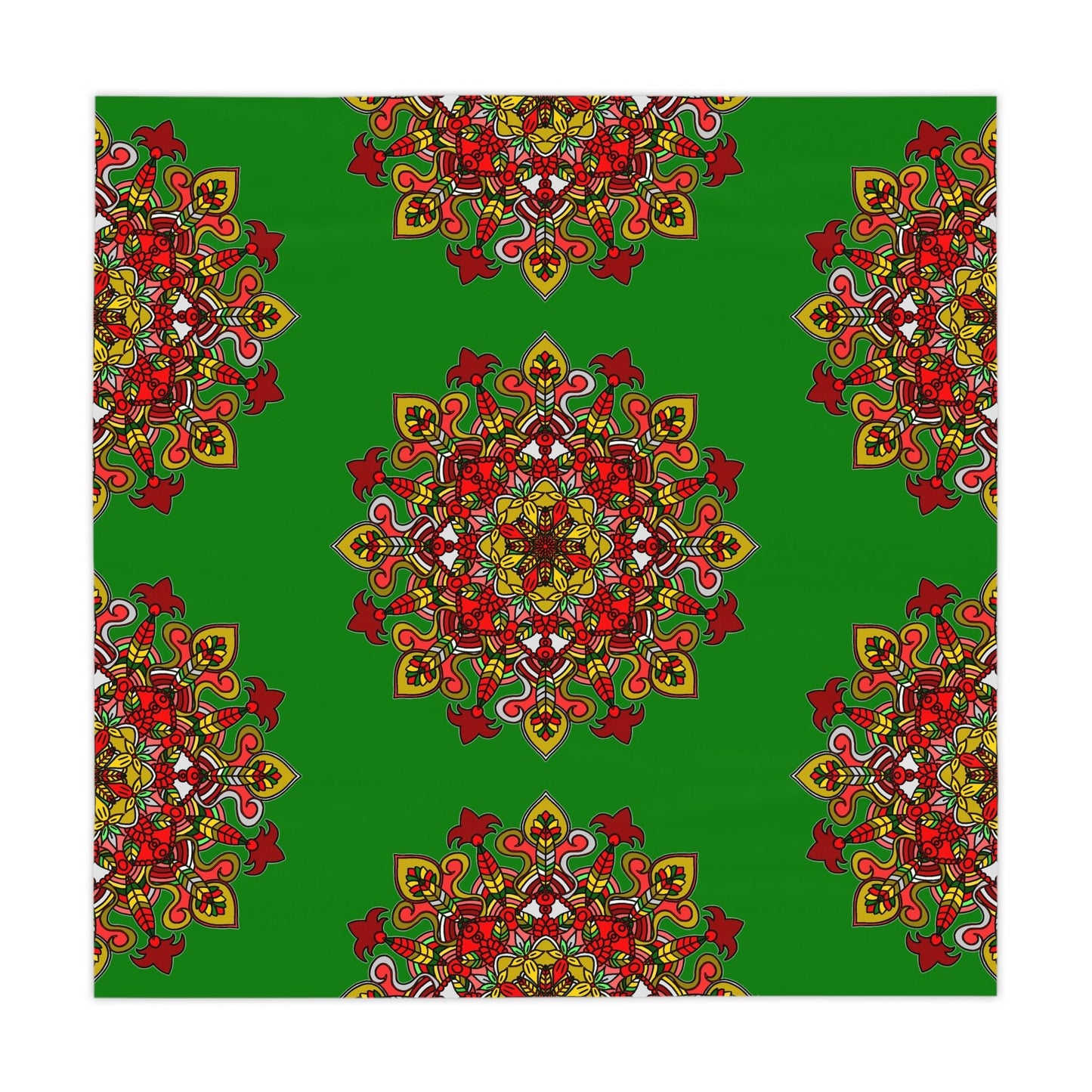 Hand - Drawn Christmas Mandala Art Tablecloth - Green, Square - Blululi