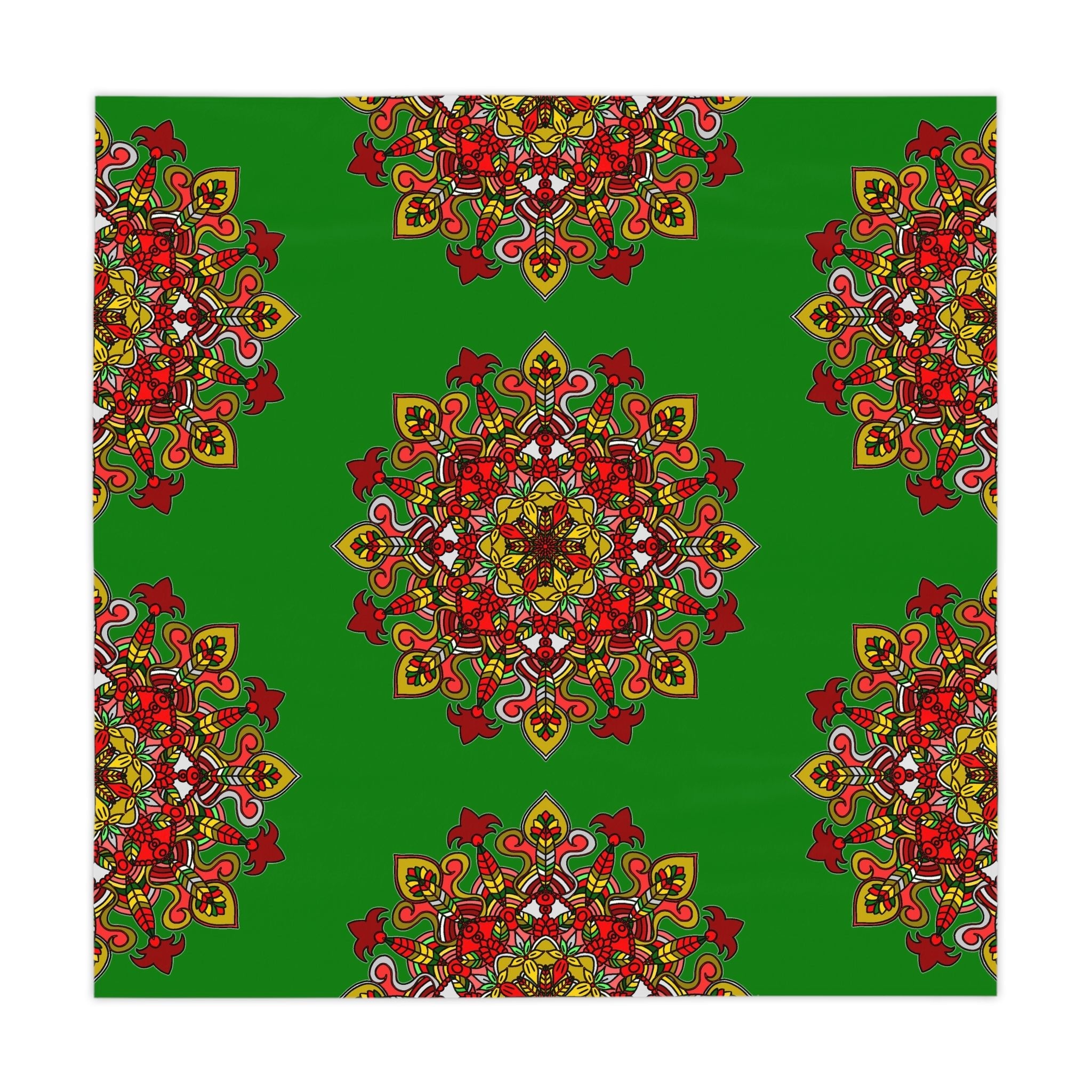 Hand - Drawn Christmas Mandala Art Tablecloth - Green, Square - Blululi