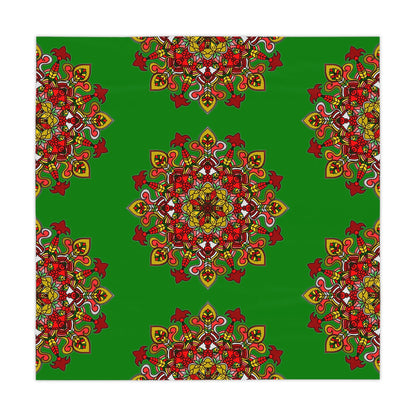 Hand - Drawn Christmas Mandala Art Tablecloth - Green, Square - Blululi