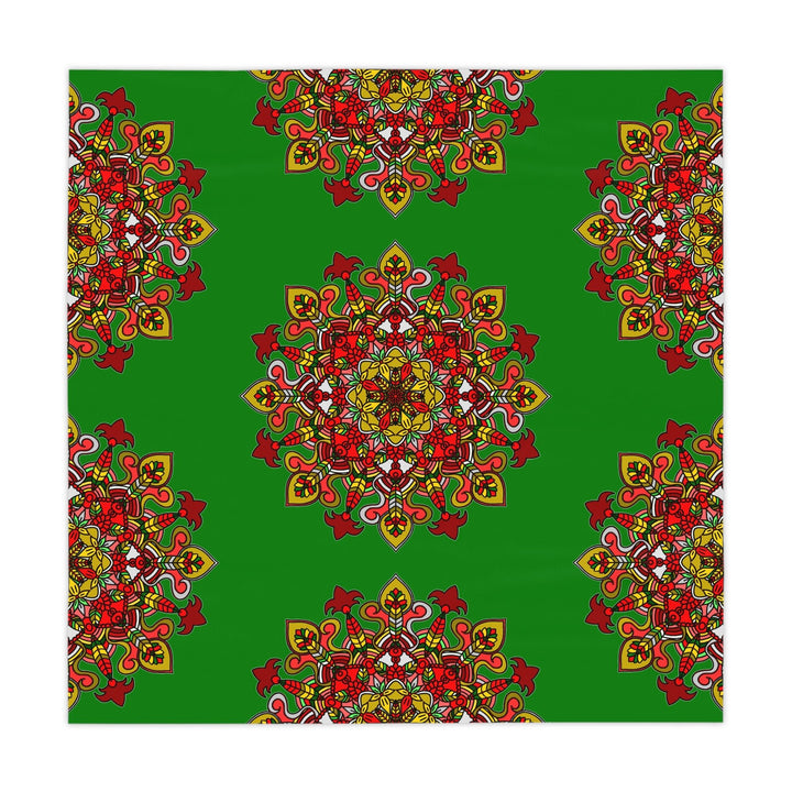 Hand - Drawn Christmas Mandala Art Tablecloth - Green, Square - Blululi