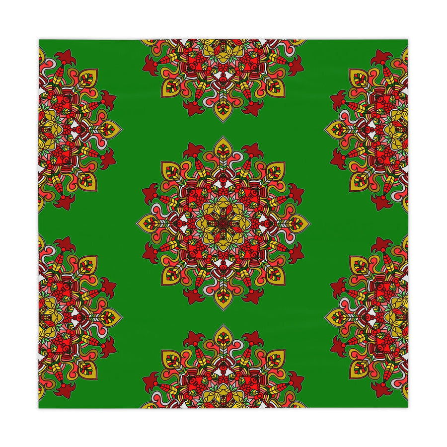 Hand - Drawn Christmas Mandala Art Tablecloth - Green, Square - Blululi